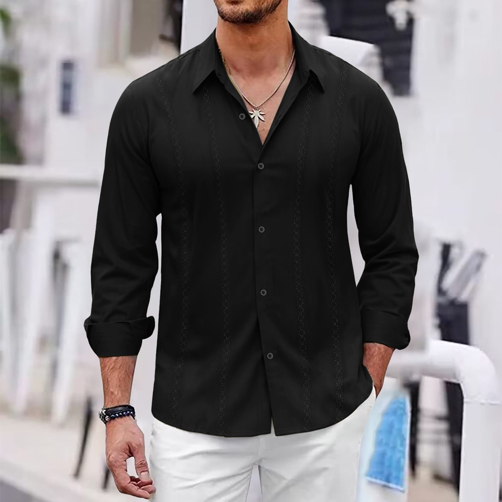 NOLDARES Mens Casual Button Up Shirts Long Sleeve Wrinkle Free