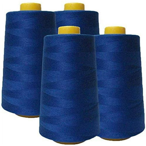 Valentina Textile inc 4 Pack of 6000 (24,000 Total) Yard Spools Sewing Thread All Purpose 100% Spun Polyester Overlock Cone(Royal Blue)