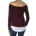 thumbnail image 3 of MAISON JULES Womens Burgundy Long Sleeve Off Shoulder Tiered Top S, 3 of 3