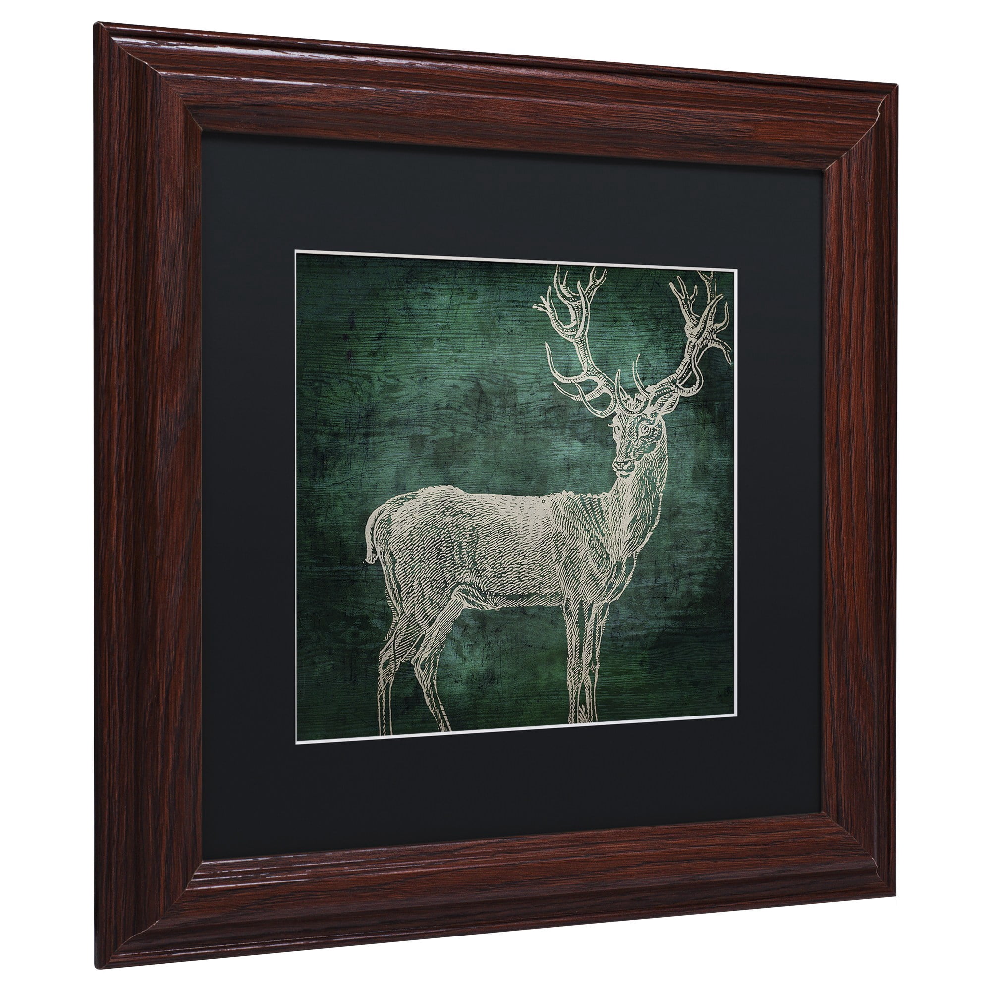 Trademark Fine Art "Emerald Deer" Canvas Art by Color Bakery Black Matte, Wood Frame