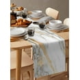 thumbnail image 6 of Marble White Table Runner Cotton Linen 90 Inch Holiday Dresser Scarves, Abstract Yellow Crack Artwork Tablerunner for Kitchen Coffee Dining Bedroom Home Living Room Dinner Scarf Décor 13''x90'', 6 of 9