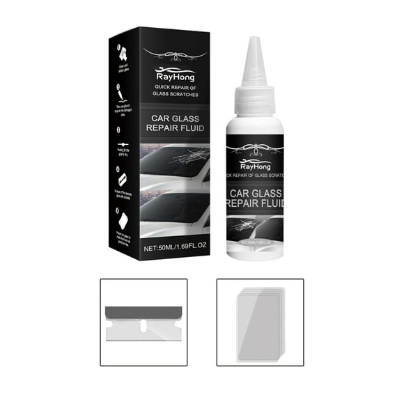 Auto Glass Repair Kit - 50ml Windshield Crack Repair Glue with Blade & Curing Films, Fast-Acting DIY Solution for Chips, Spiderwebs, Bullseye Cracks (Non-Toxic, Safe) B