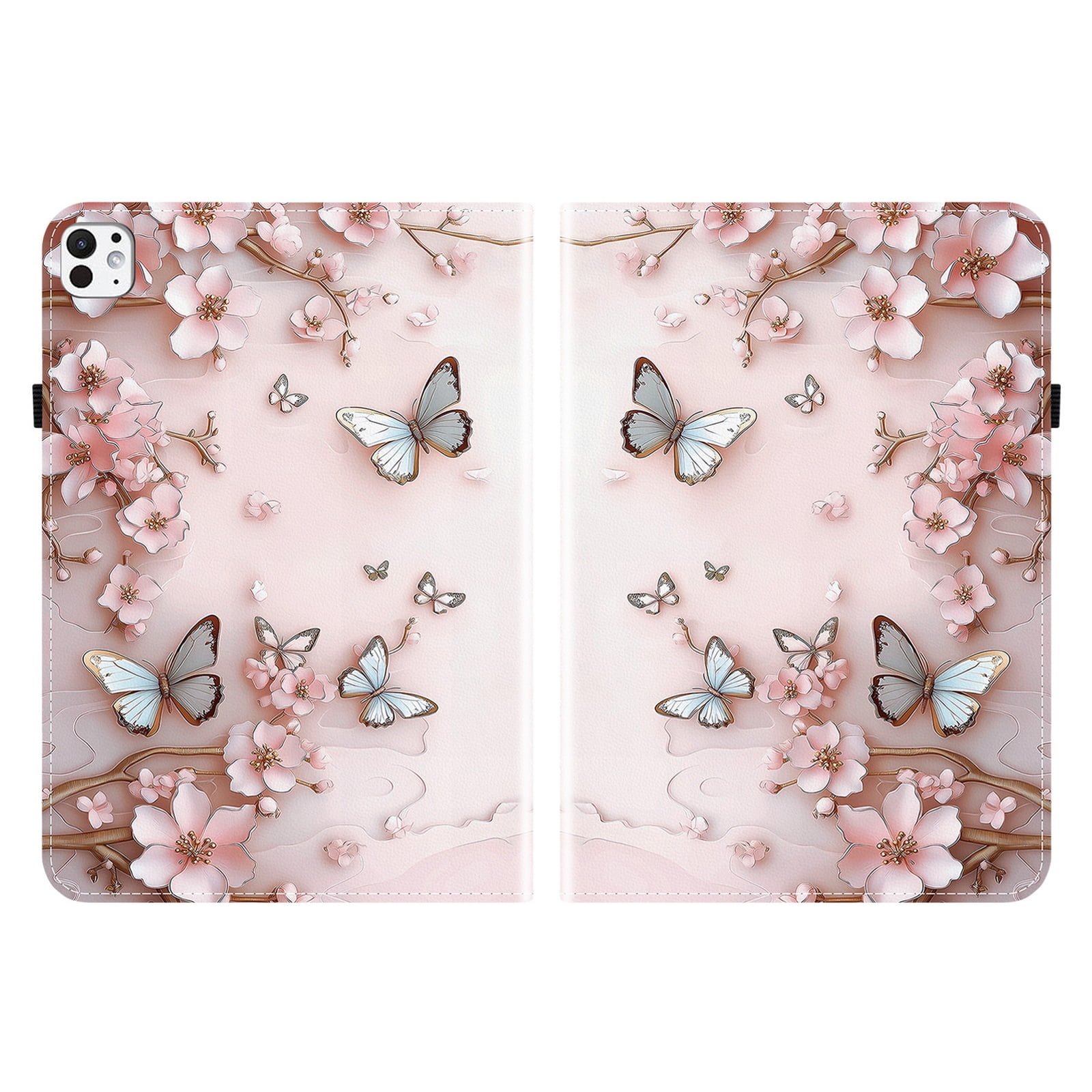 For iPad A16 11th Generation Case 11" 2025, iPad 10th Gen Case 2022, Premium PU Leather Flip Cover Stand Cover with Cards Slots Pencil Holder Shockproof TPU Inner Case for iPad 11 10, Pink Butterfly
