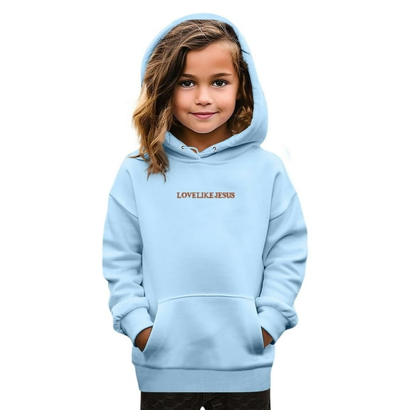 HAJWOH Jesus Hoodies for Kids Girls Oversized Long Sleeve Christian Sweatshirts Religious Sayings Jesus Shirts Fashion Drawstring Kids Hoodie Pullover Blue 7-8 Years