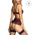 thumbnail image 1 of Conjunto de lencería sexy para mujer con ligueros Sujetador Bragas Ropa interior floral, Rojo, S Inevent XX000139-01, 1 of 7