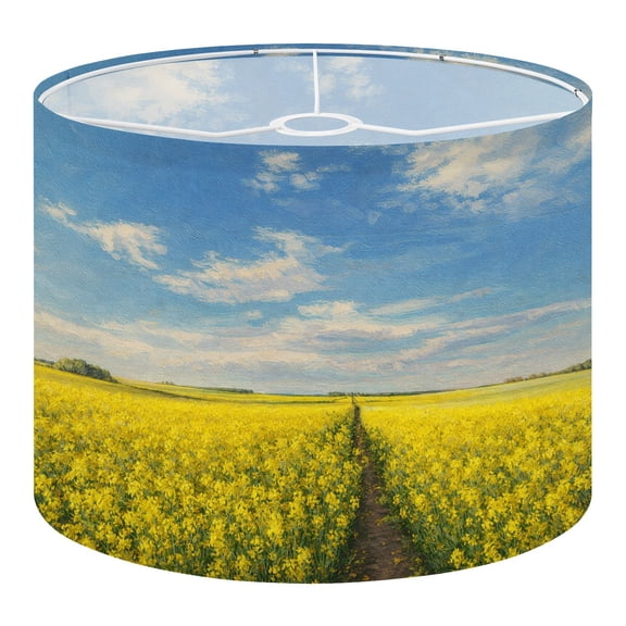 Linen Drum Lampshades rapeseed field blue sky Oilseed Denmark Summer Yellow Flower 13"x13"x10" Light Shade for Table Lamps Floor Lamp Shades Lampshade Replacement Assembly Required