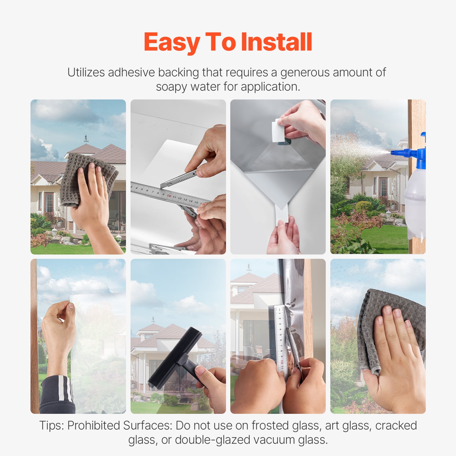 VEVOR Window Privacy Film, One Way Window Tint, Privacy Mirror Reflective Film, Sun Blocking Heat Control Glass, Self-Adhesive, See out Not in Window Film for Home and Office, Silver, 36 in x 49.3 ft