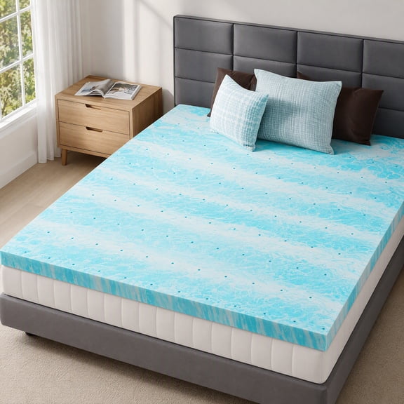 King 3 Inch Gel Infused Memory Foam Mattress Topper, Thick Breathable Cooling Pad for RV Camper Sleeper Sofa