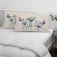 thumbnail image 5 of Turquoise Floral Pillow Covers 20x26 Inch Standard Size, Spring Pastoral Flowers Butterfly Beige Decorative Pillowcase with Zipper, Microfiber Breathable Pillowcases for Sofa Bed Living Room, 5 of 9