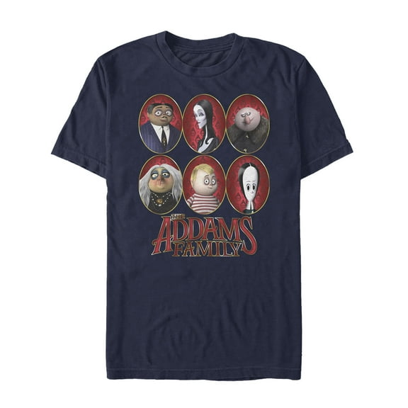 Men's Addams Family Portrait Panels  Graphic Tee Navy Blue 3X Large