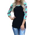 thumbnail image 1 of Nlife Pull-over à Manches 3/4 Women Floral Print Splicing, 1 of 8