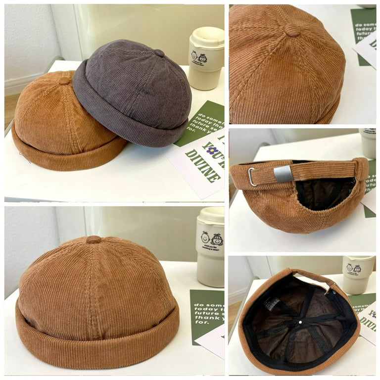 ZUARFY Retro Brimless Hat Corduroy Docker Cap w/Adjustable Worker Hat  Beanie Sailor Hat