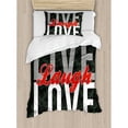 thumbnail image 3 of Live Laugh Love Duvet Cover Set Queen Size, Different Typed Words of Wisdom Victorian Antique Damask Motifs Tile Print, Decorative 3 Piece Bedding Set with 2 Pillow Shams, Multicolor, by Ambesonne, 3 of 3