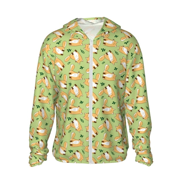 Saiise Cartoon Fox 2 Pattern Sun Protection Hoodie for Men and Women, Lightweight Quick-Dry Windproof with Hood and Zip-Large