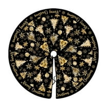 EWASWON Christmas 48 Inch Black and Gold Christmas Tree Skirt - Plush Polyester with Snowflake & Merry Christmas Print - Festive Holiday Decor