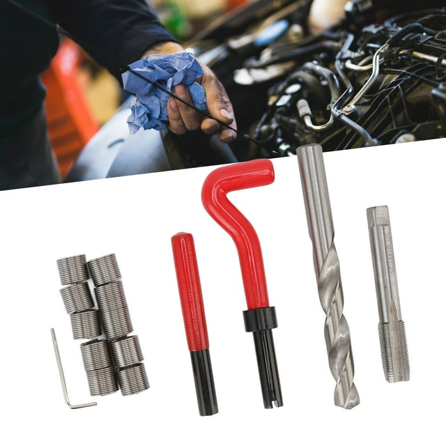 Aramox Kit de Réparation de Filetage, Kit de Réparation de Filetage Outil d'Inserts de Robinet de Perceuse en Acier Métrique pour Réparation de Moteur Automobile