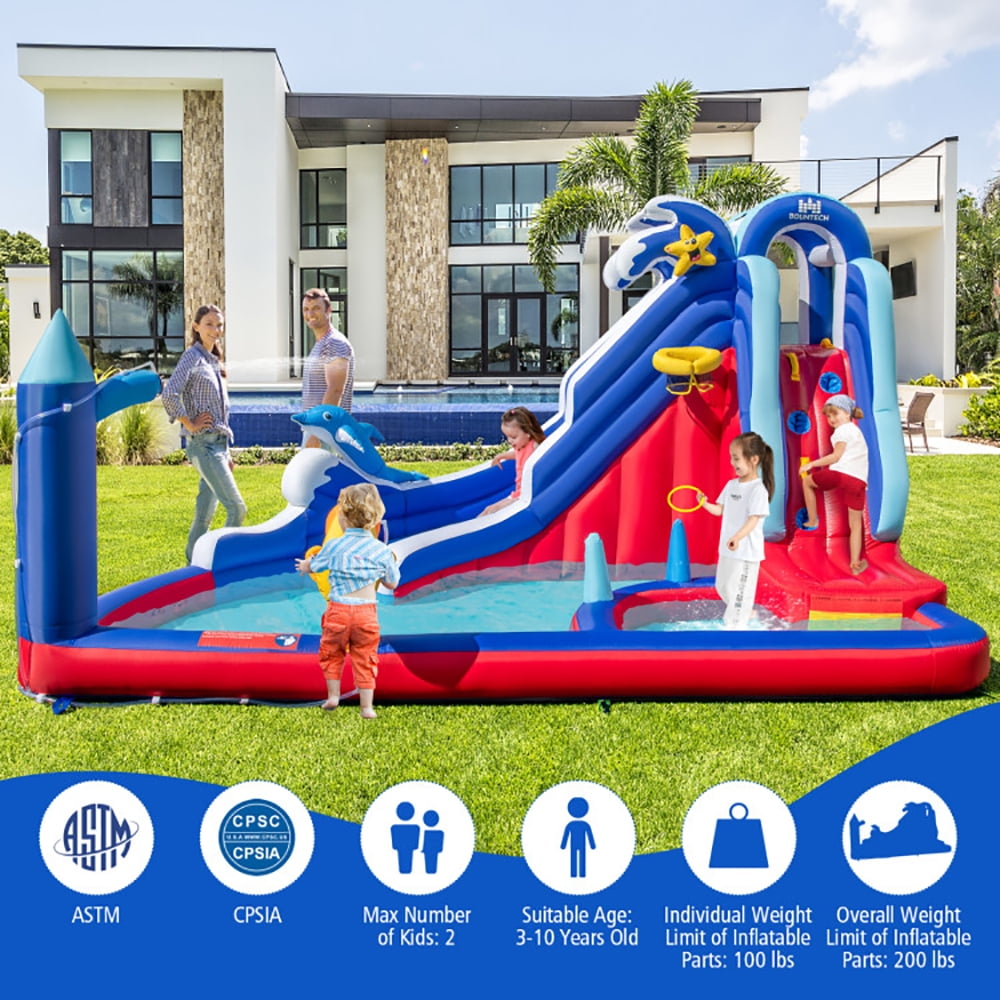Aimee Lii 6-In-1 Inflatable Water Park with Climbing Wall Splash Pool (Without Blower), Bounce House Water Slide for Kids 3-10