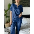 thumbnail image 6 of DAKIMOE Womens Silk Satin Pajama Sets Short Sleeve Pjs V Neck Pajamas for Women with Long Pant S to XL, 6 of 9