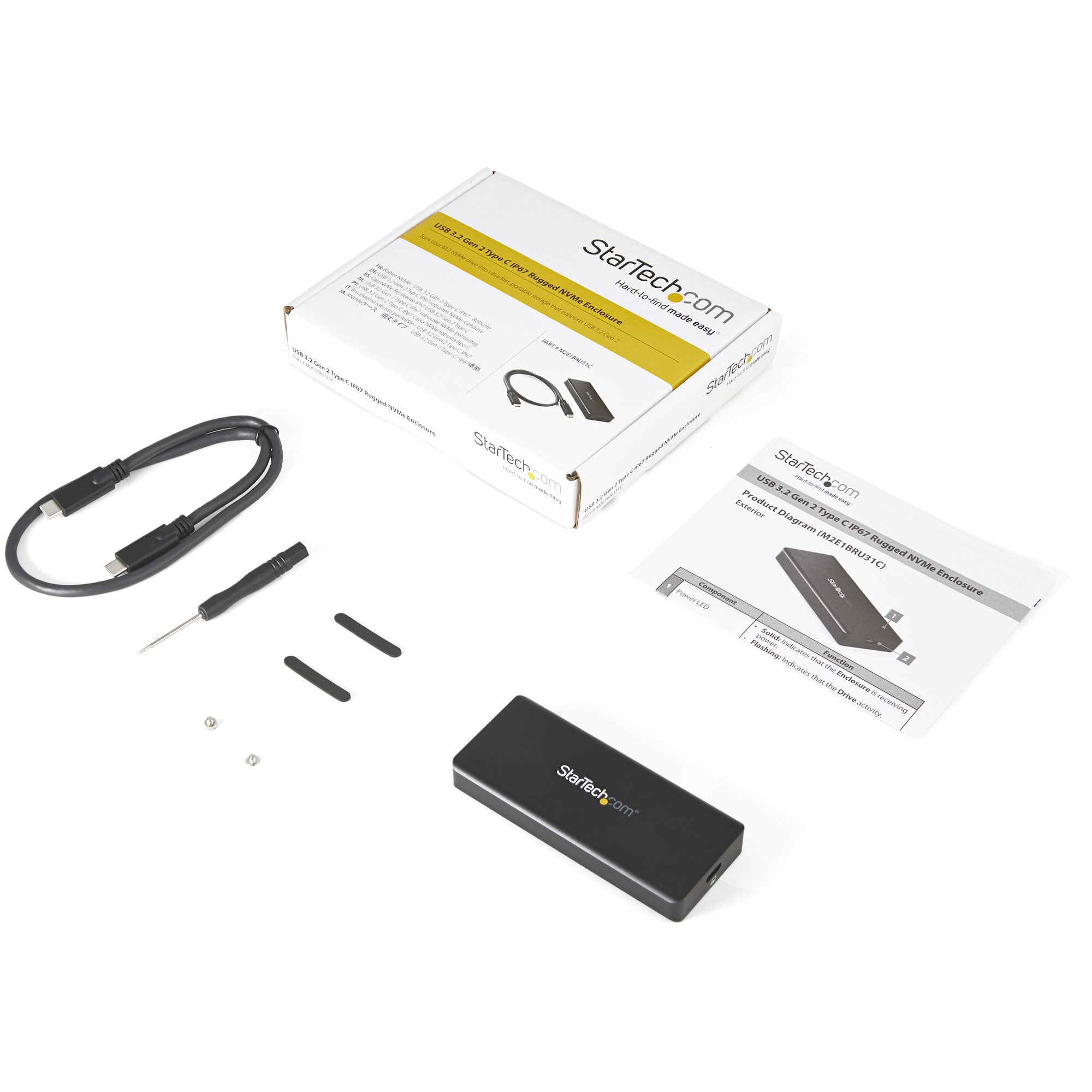 Startech.com Type-c 10gbps M.2 Nvme Pcie Ssd Enclosure, Rugged Aluminum External M.2 Pcie M-key Case Ip67 Rated, 1gb/s Read/write, Supports 2230/2242/2260/2280, Tb3 Compatible, Mac/pc - 1.6ft Type-c