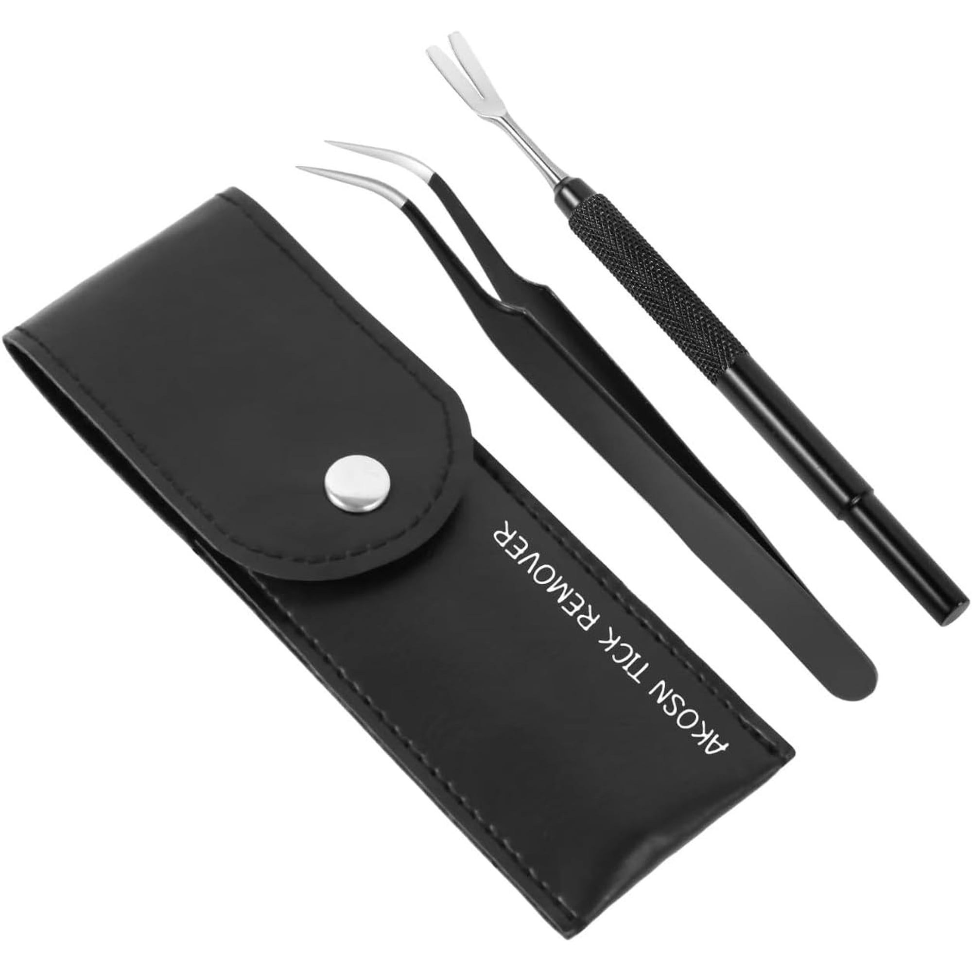 AKOSN Premium Tick Removal Tool - Stainless Steel Flea Remover for Pets Dogs Cats Humans -Safe Tick Control Puller &Precision Fine Point Tweezers to Completed Remove All Size Ticks