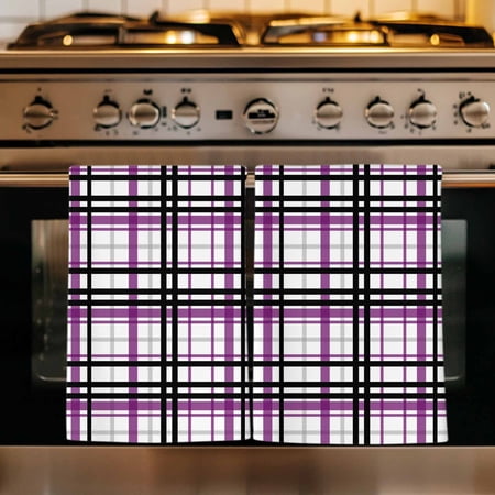 Purple Black Plaid Kitchen Towels Set of 4 Farmhouse Purple Black Checkered Absorbent Dish Towels for Kitchen Microfiber Hand Towel Quick Drying Tea Towel for Cleaning Decorative Dishcloths