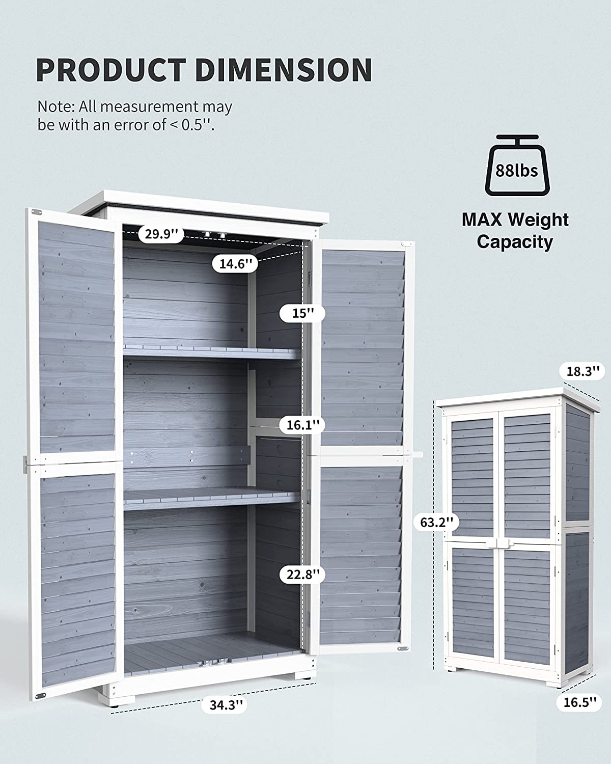 Outdoor Storage Cabinet, Lofka Wood Garden Storage Shed with Ventilate Shutter and Asphalt Roof, Grey