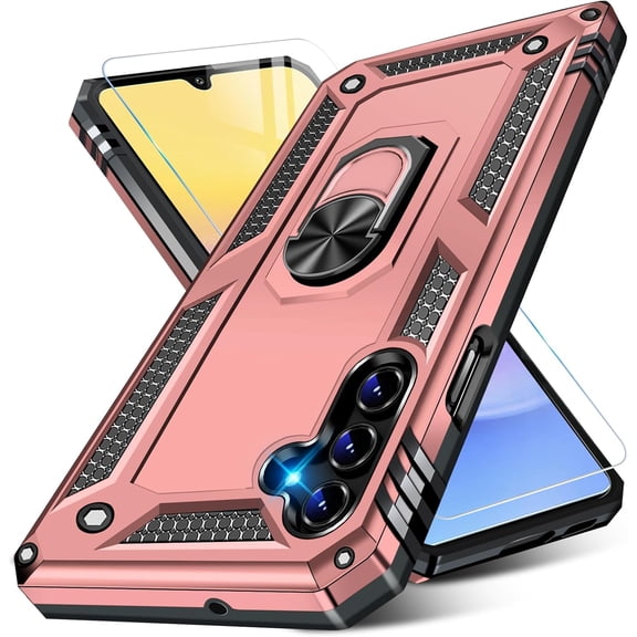 for Samsung Galaxy A15 Case with Screen Protector, Military Grade Rugged Shockproof Heavy Duty Shell A15 5G Protective Cover for Samsung A15 Magnetic Ring Kickstand Phone Case (Pink)