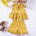 thumbnail image 6 of KPOPLK Toddler Girl Summer Clothes Baby Solid Linen Outfit Bows Ruffle Tank Tops Shirts + Ruffled Short Set clearance baby boy clothes 18 months(9-12 Months,Yellow), 6 of 8