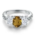 thumbnail image 3 of Gem Stone King 925 Sterling Silver Whiskey Quartz and White Moissanite Filigree Style 3 Stone Ring for Women (2.00 Cttw, Oval 8X6MM and 6X4MM) (Size 8), 3 of 6