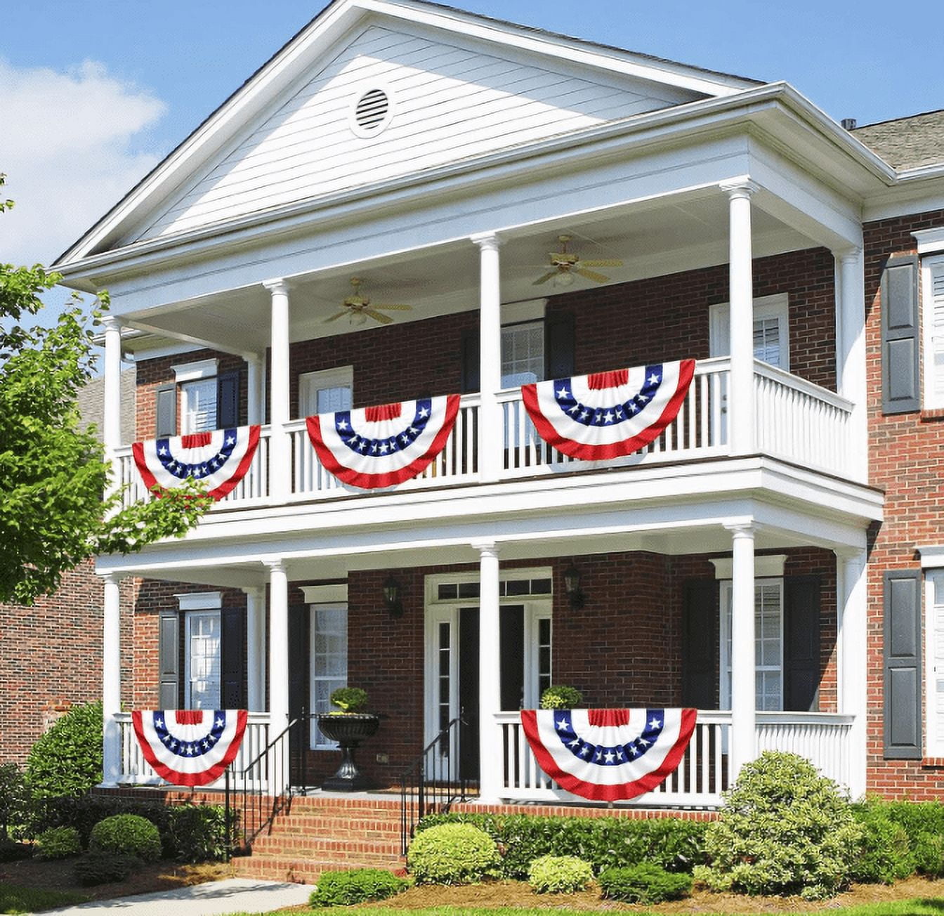 RuWeoMaa 4th of July Decorations, 1.5x3 FT American Flag Banner, 8PCS USA Pleated Fan Flags,Patriotic Bunting US Half Fan Flag for Fourth of July Independence Day Memorial Day Home Yard Outdoor Decor