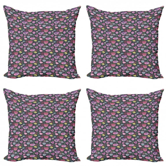 Botanical Throw Pillow Cushion Case Pack of 4, Spring Garden with Freshly Blooming Wildflowers and Herbs Colorful Composition, Modern Accent Double-Sided Print, 4 Sizes, Multicolor, by Ambesonne