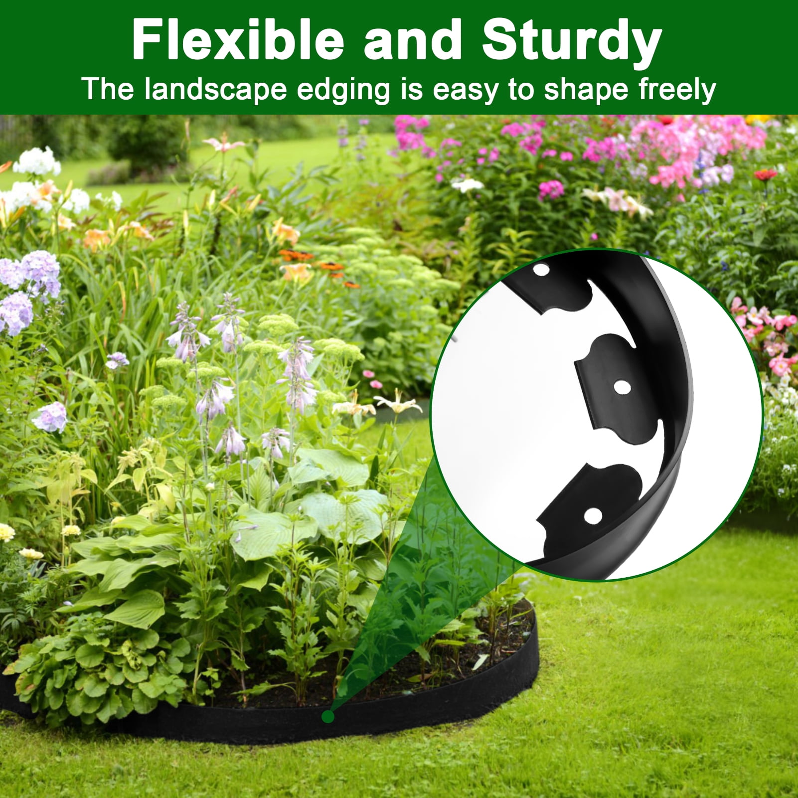 Remiawy Garden Edging Border, 33 ft No Dig Landscape Edging Kit with 50 Anchoring Spikes, 2 Inch Tall Plastic Lawn Edging Fence Garden Border for Flower Bed Lawn Yard Grass Paver Pathway Walkway