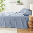 thumbnail image 5 of Virtu Bed Sheets Set, Deep Pocket Rayon Derived from Bamboo Blend Cooling 4 Piece Queen Sheets sets, Ice Blue, 5 of 7
