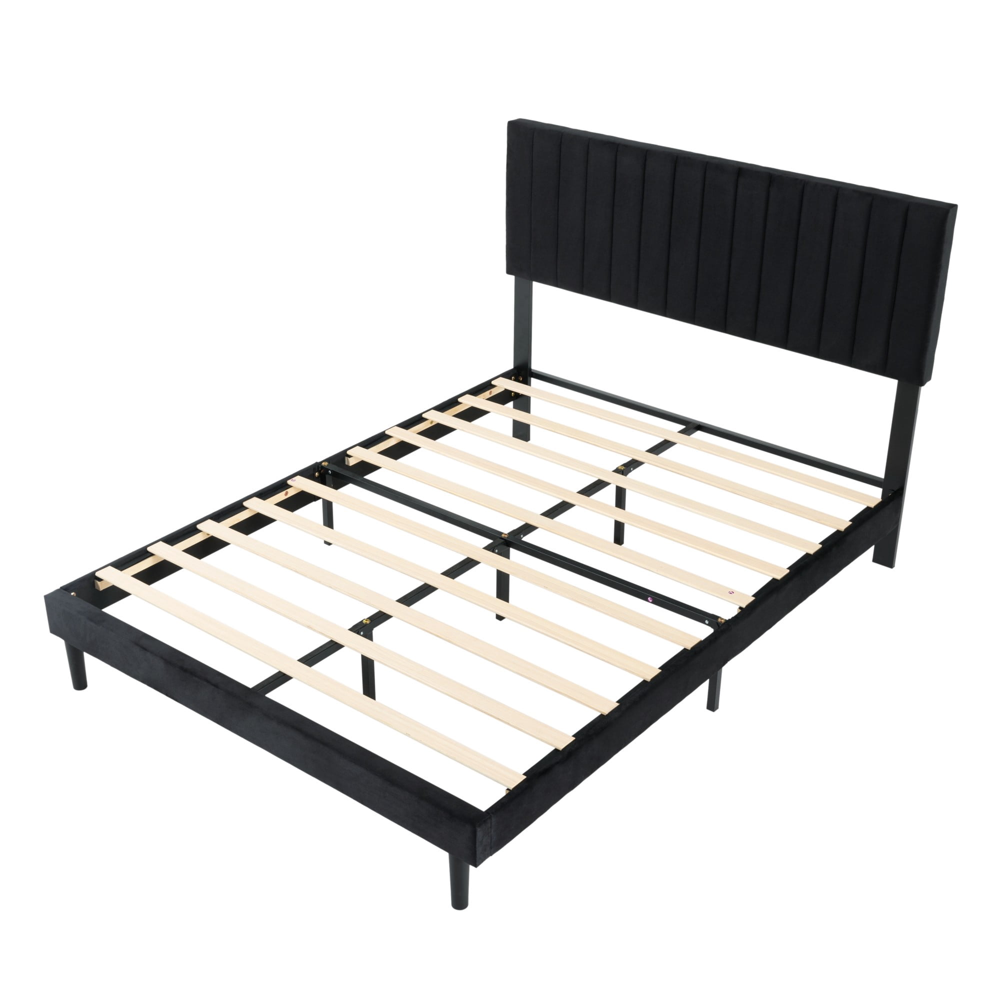 Gewnee Queen Size Upholstered Bed Frame,Velvet Platform Bed with Adjustable Headboard,Modern Bedroom Furniture with Wood Support,No Box Spring Needed,Black