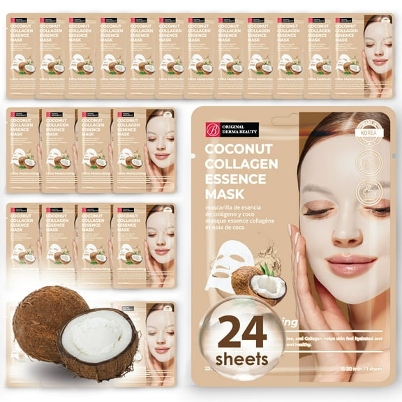 Original Derma Beauty 24 Pack Softening & Moisturizing Oat Essecne Mask Sheet - Face Mask Skin Care Face Masks Skincare, Facial Masks for Women Skin Care