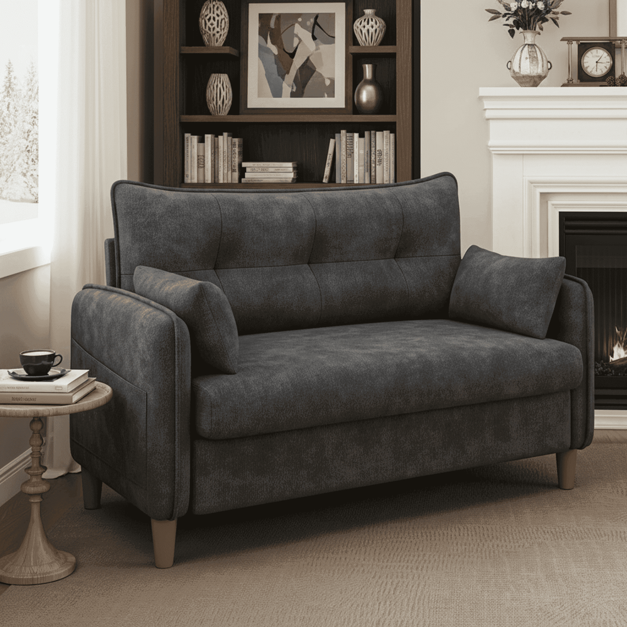 50" Loveseat Couch with Tufted Design, Space-Saving Love Seat Sofa for Small Spaces Living Room Bedroom Home and Apartment, Dark Grey