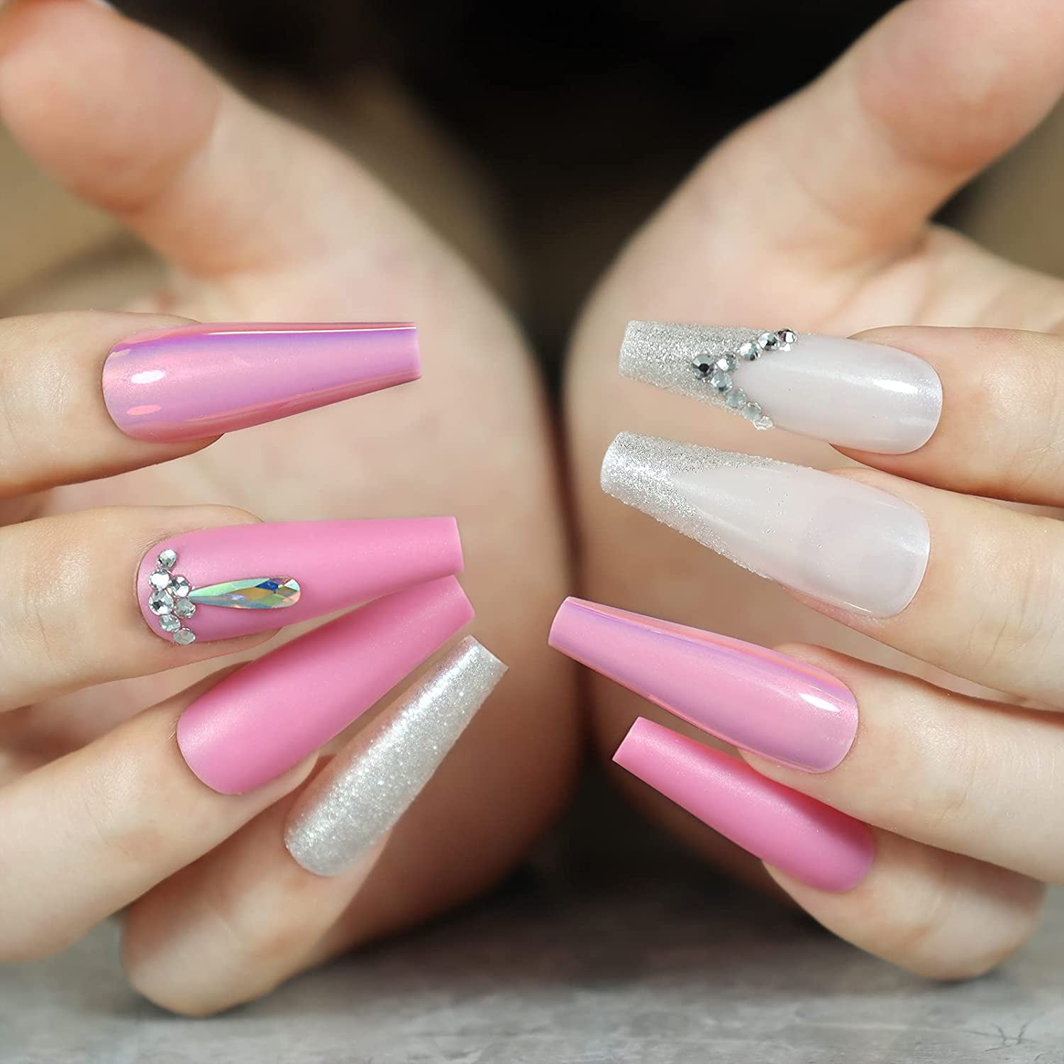 Bright pastel long coffin press on nails