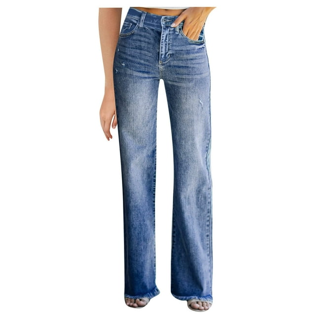 Ketyyh-chn99 Jeans Women High Rise Straight Jeans y2k Womens Jeans Mid Waisted Straight Leg Loose Stretchy Lightweight Tummy Control Trendy Jeans for Women Blue,L