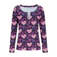 thumbnail image 4 of Tbopshirt Womens Tops Button Down Stretch Casual Long Sleeve V Neck Valentine's Day Heart Print Slim Fit Graphic Purple,2XL, 4 of 9