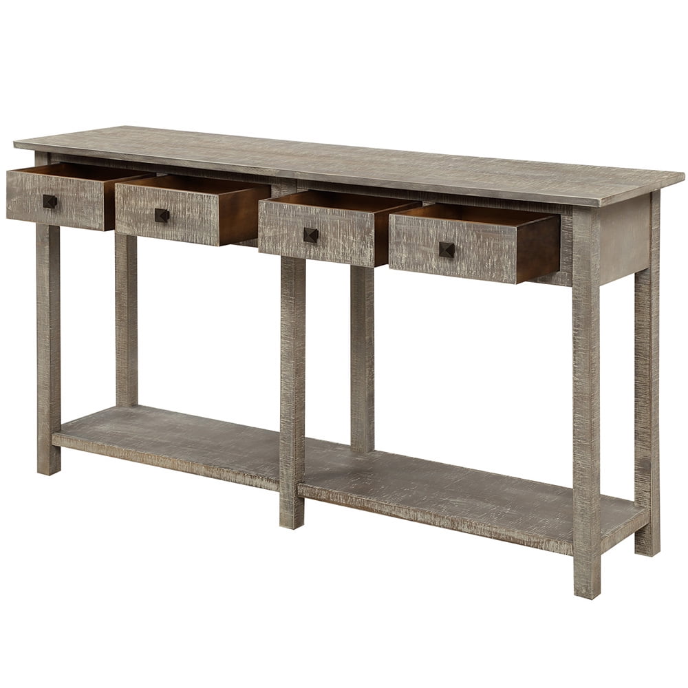 Kepooman Rustic Console Table, Brushed Texture Sofa Side Table with Drawers and Bottom Shelf, Entryway Console Cabinet for Living Room Kepooman Rustic Console Table, Brushed Texture Sofa Side Table with Drawers and Bottom Shelf, Entryway Console Cabinet for Living Room
