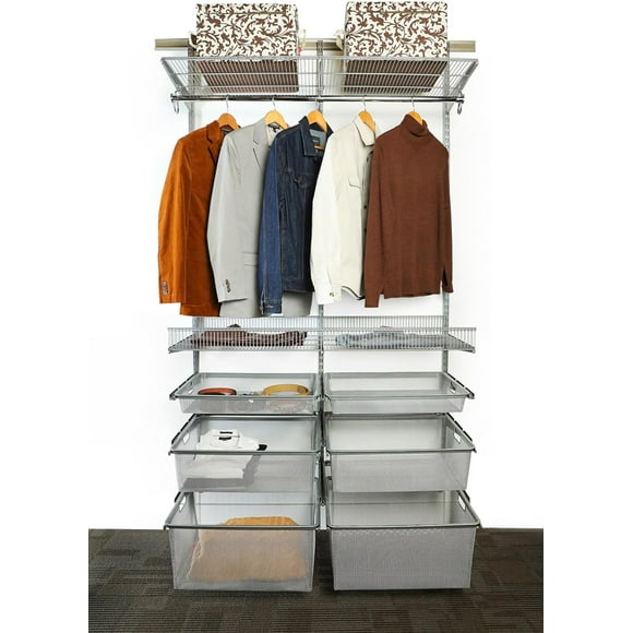 Reach-In Closet System Organizer, 48"W x 78"H x 16"D, Hanging Rod, Shelves and Gliding Baskets, Chrome RS1051