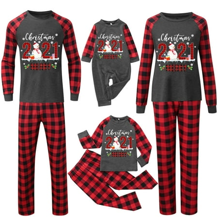 

Merry Christmas 2021Plaid Printed Loungewear Christmas Family Matching Pajamas Women Men Kids Home Sleepwear
