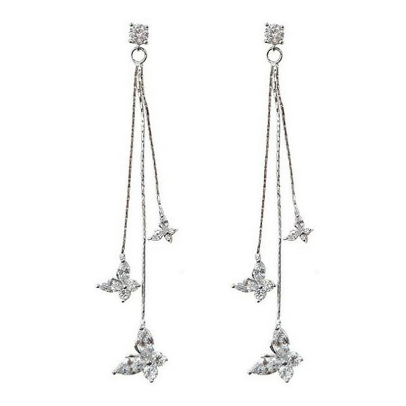 Grofry Women Earring,Faxu Crystal Butterfly Tassels Long Dangle Stud Earrings Jewelry