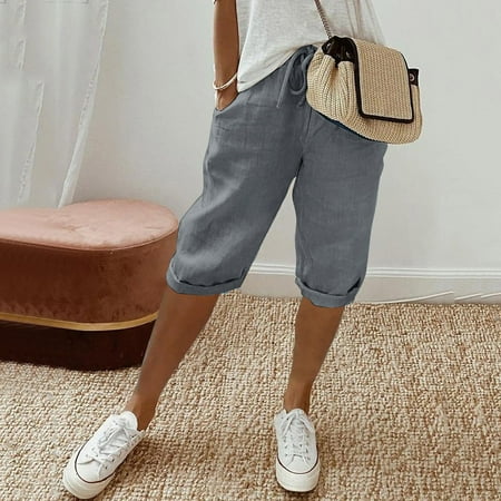 SNKSDGM Women s Plus Sweatpants Women Petite Plus Size Panties for Women Lace Womens Fashion Solid Large Pocket Elastic Casual Pants Pocket Capris