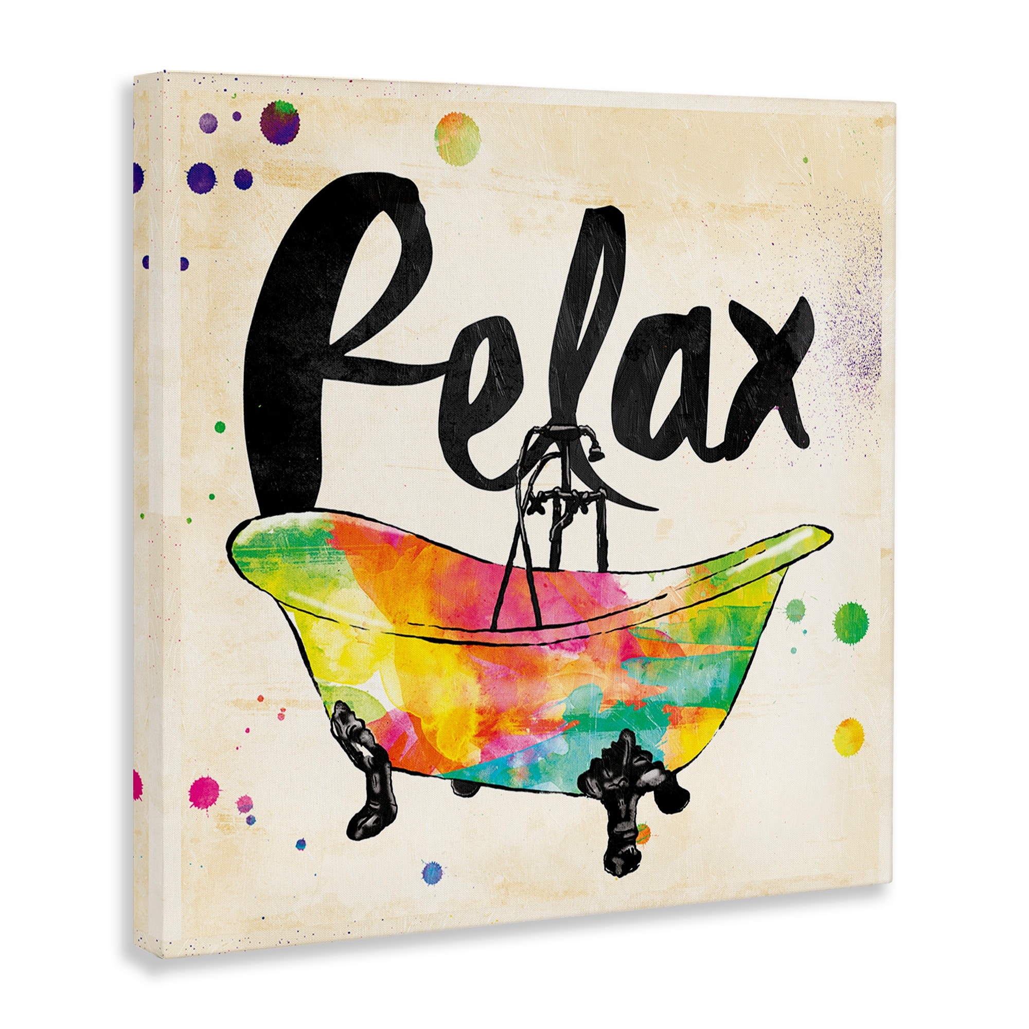 Stupell Industries Relax Rainbow Colors Icon Bath Typography Painting Gallery Wrapped Canvas Art Print Wall Art, 17 x 17