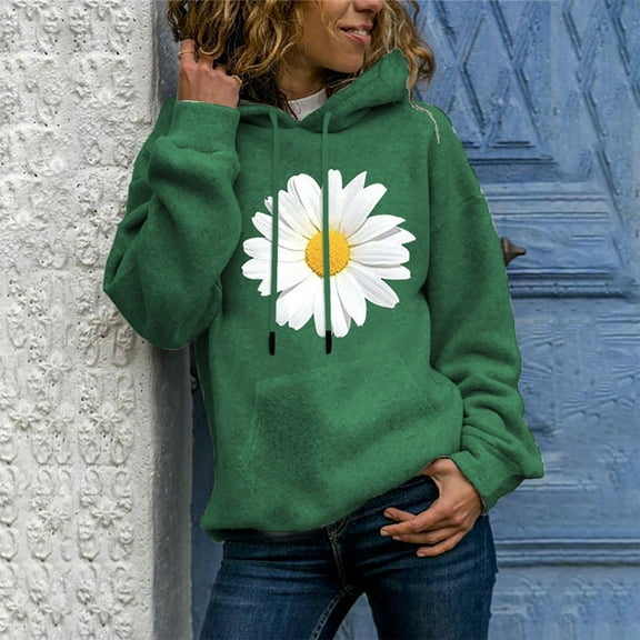 ICHUANYI Ladies Hoodies Fall Winter Long Sleeve Hooded Pullover Floral Print Crew Neck Sweatshirt