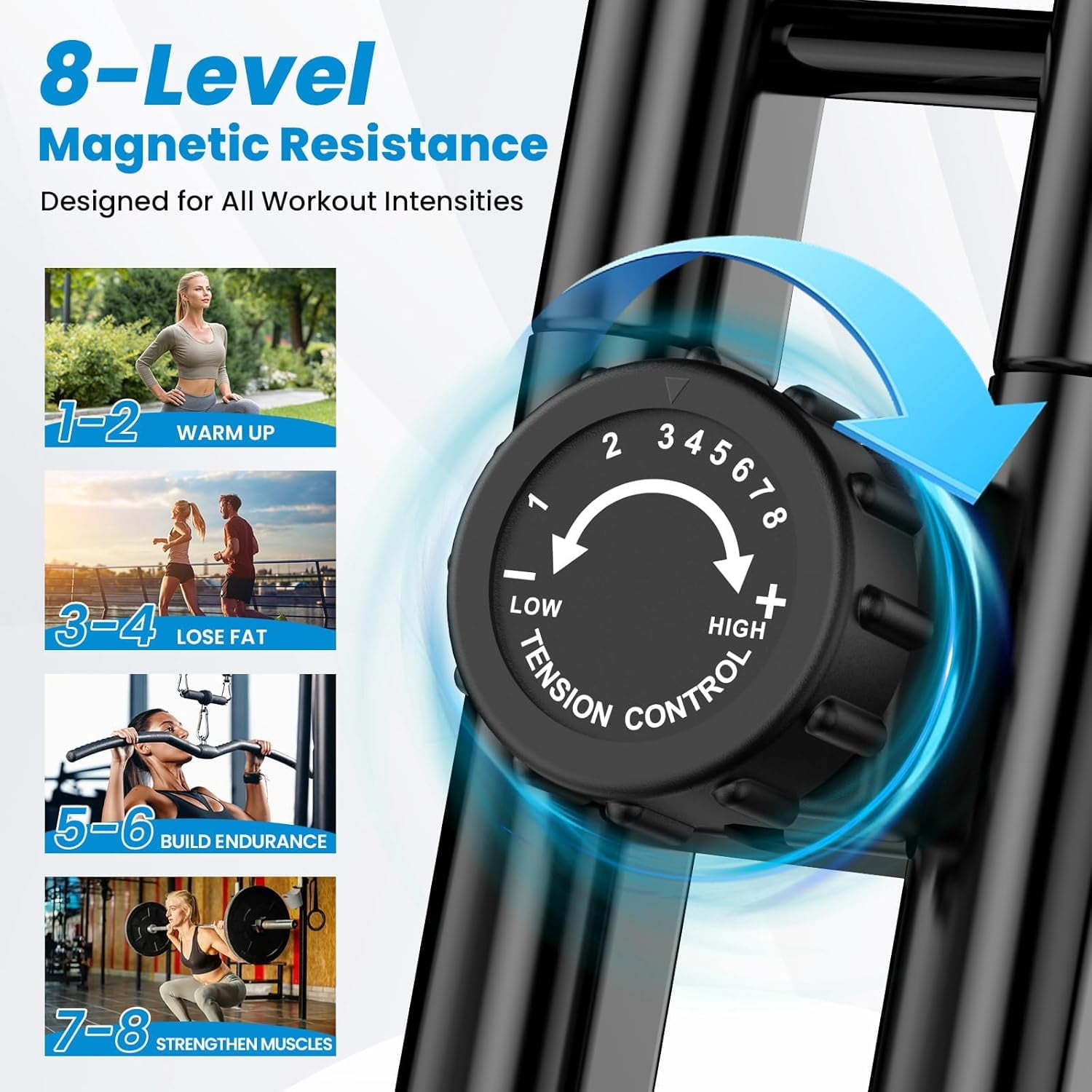 HASIMAN Indoor Exercise Bike Stationary Exercise Bike 4 in 1 Magnetic Upright Bicycle Workout Bike with Arm Resistance Bands For Home Workout 360 Lbs