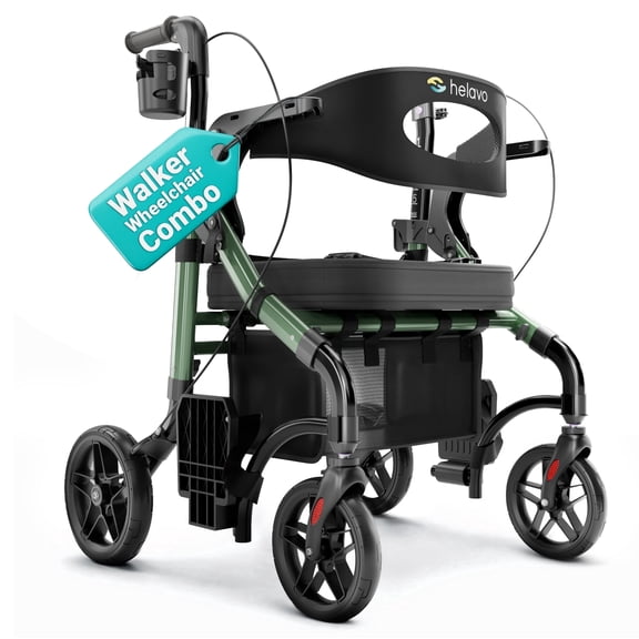 Helavo 2-in-1 Walker Wheelchair Combo, All Terrain 10" Wheels, 300 lb Capacity