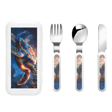 

Salouo Night Sky Turtle Pattern 3 Pieces Toddler Utensils Kids Silverware Set Stainless Steel Utensils for Kids Children Safe Spoons Forks & Knife Dishwasher Safe
