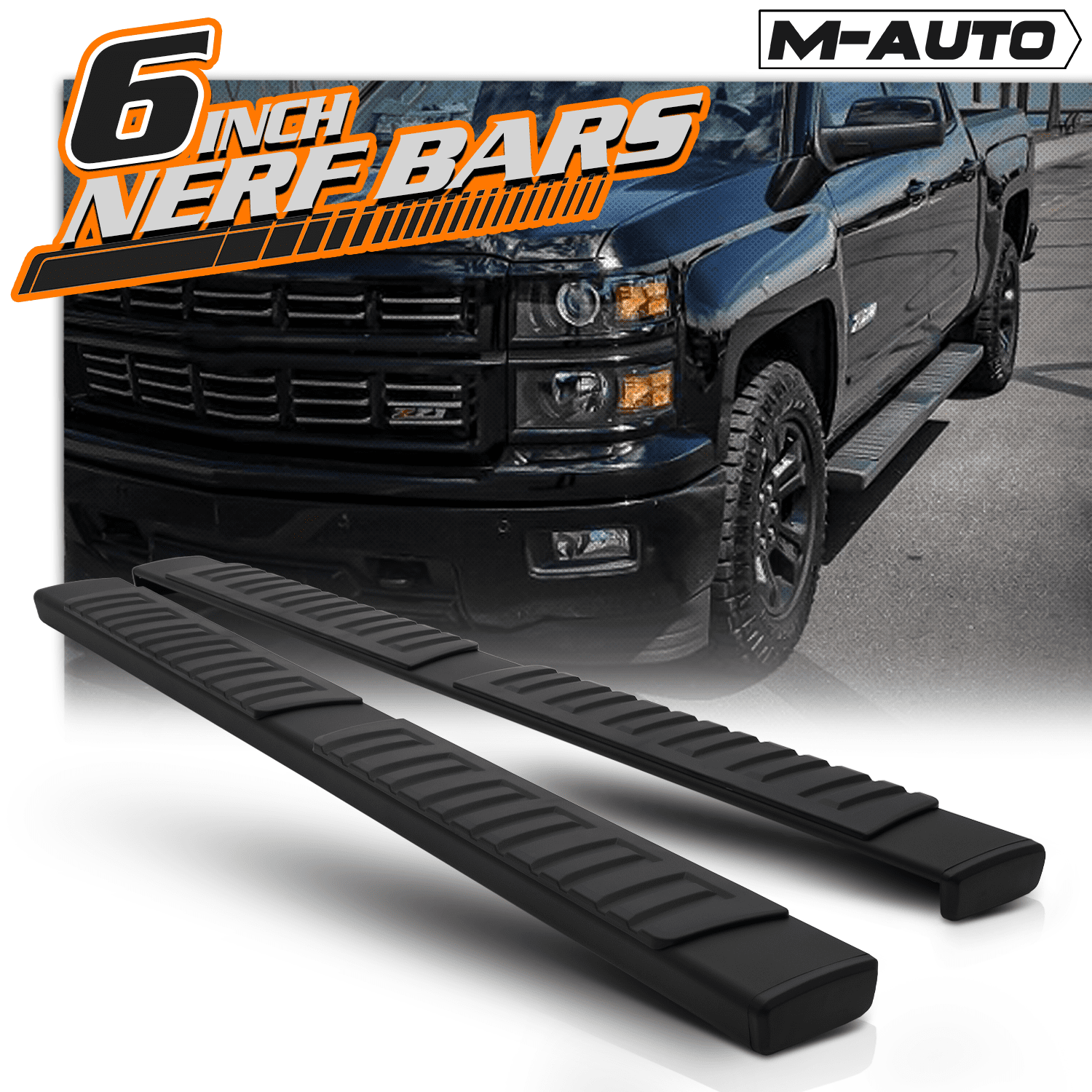 M-AUTO Running Boards Compatible with 2007-2019 Chevrolet Silverado/GMC  Sierra 1500 2500HD 3500HD Crew Cab Black Side Step Nerf Bar
